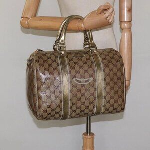 GUCCI GG Crystal Boston Bag Beige 193603 Auth 114377